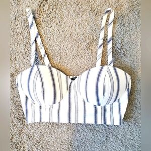 💚5/$25 Cotton Striped Moulded Padded Cups Bustier Smocked Crop Bra Top